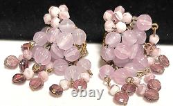 Miriam Haskell Earrings Rare Vintage Lavender Purple Glass 2 Dangle Signed A2