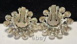 Miriam Haskell Earrings Rare Vintage Pearl White Moonstone 1-1/4 Clip Signed