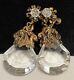 Miriam Haskell Earrings Vintage Gilt Clear Cut Glass 2 Dangle Clip Signed A57