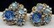 Miriam Haskell Signed Earrings Rare Vintage Gilt Blue Glass Rhinestone A49