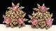 Miriam Haskell Signed Earrings Rare Vintage Gilt Pink Glass Rhinestone Clip A51