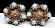 Miriam Haskell Signed Earrings Rare Vintage Gilt Purple Glass Moonstone Clip A20