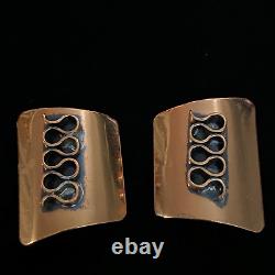 Nice Large Vintage Estate Modernist Design Copper Clip On Earrings 1 1/8 X 7/8