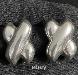 Nice Vintage Estate Sterling Silver X Criss Cross Clip On Earrings 1 1/8 X 3/4