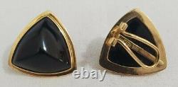 Onyx Triangle Cut 14k Gold Clip On Earrings Vintage