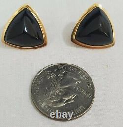 Onyx Triangle Cut 14k Gold Clip On Earrings Vintage