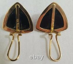 Onyx Triangle Cut 14k Gold Clip On Earrings Vintage