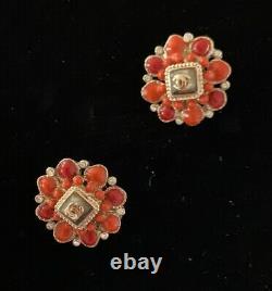 Original vintage CHANEL CC clip on Earrings with orange/red Gripoix