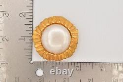 POGGI Paris Vintage Clip Earrings Brushed Gold Faux Pearl Chunky Signed BinAE