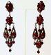 Pair of 3 1/2-Inch Vintage Clip Back Chandelier Earrings With Red Crystals