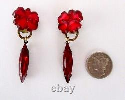 Pair of Vintage Red Vauxhall Glass Earrings from the 1930's/Boho/Shabby Chic