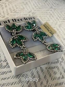 Paul Theodores Bridal Emerald Rhinestone Vintage Clip On Earrings