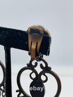 Philippe Ferrandis Paris Vintage Bronze Gem Dangles French Clip Earrings