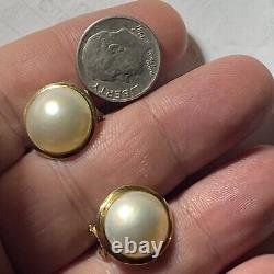 Pieced Earrings French Clip Mabe Pearl 14k Vintage 12.5mm Pearls Signed WLC