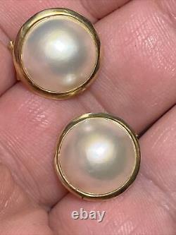 Pieced Earrings French Clip Mabe Pearl 14k Vintage 12.5mm Pearls Signed WLC