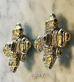 RARE Authentic Vintage Givenchy Gold Plated Crystal Cross Clip On Earrings