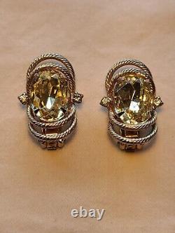 RARE Hobe Vintage Rhinestone Clip On Earrings Gold Toned Clear Faceted Crystal