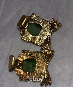RARE SALVADOR TERAN Vintage Green Aztec Warrior Earrings Clip On