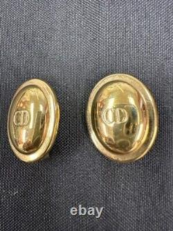 RARE Vintage Christian Dior Gold Tone Clip Earrings Monogramed CD