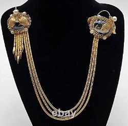 RARE Vintage Hobe Roaring Twenties Chatelaine & Clip-on Earrings Signed Goldtone
