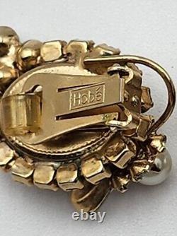 RARE Vintage Hobe Roaring Twenties Chatelaine & Clip-on Earrings Signed Goldtone