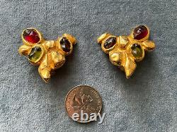 RARE Vintage Lacroix Abstract Heart With Faux Ruby Cabochons Clip On earrings