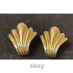 RAU KLIKIT earrings DESIGNER Post Clip On PUFFED FAN flare Gold NOS VINTAGE