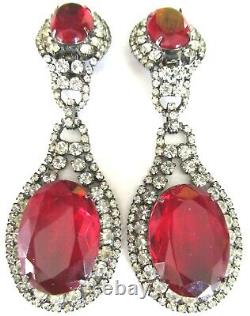 ROBERT SORRELL ORIGINALS Huge Ravishing Red Rhinestone Vintage Clip Earrings
