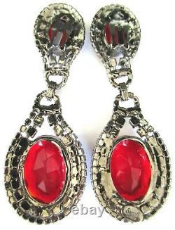 ROBERT SORRELL ORIGINALS Huge Ravishing Red Rhinestone Vintage Clip Earrings