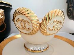 Rare CHANEL Gold Plated And Off White Enamel CC Logos Vintage Clip Earrings