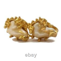 Rare VINTAGE TRIFARI Baroque Pearl Earrings 70's Nugget Clip Jonathan Bailey
