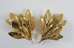 Rare VTG YSL Yves Saint Laurent Goldtone Olive Branch Leaf Clip on Earrings