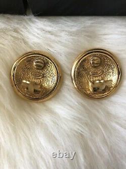 Rare Vintage Authentic Chanel Large Earrings Gold Plated CC 1993 Clip On