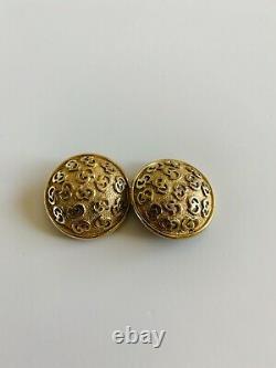 Rare Vintage Christian Dior Clip On CD Logo Gold Tone Pattern Earrings Jewelry