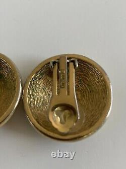 Rare Vintage Christian Dior Clip On CD Logo Gold Tone Pattern Earrings Jewelry
