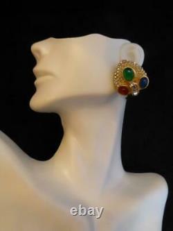 Rare! Vintage GROSSE Germany (DIOR) Rhinestone & Moghul Cabochon Clip Earrings