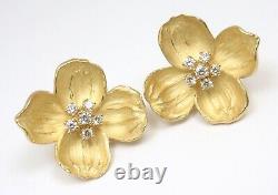 Rare Vintage Tiffany&Co 18K Gold Diamond X-Large Dogwood Flower Clip-On Earrings
