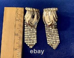 Rare Vintage Whiting And Davis mesh Gold Tone Clip Earrings Excellent Condition