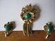 Rare/Vintage malachite green Florenza brooch/matching clip on earrings