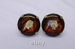 Rare Vintage signed Pat. Pend clip on earrings gold and brown color