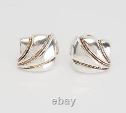 Rare vintage abstract Tiffany Co sterling silver 14k gold rope clip on earrings