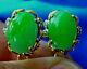 Real Jade Diamond Vintage Earrings. Exciting Deco Natural Clips Solid 14k Gold