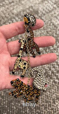 Richard Kerr Crystal Chandelier Safari Animal Clip Earrings Vintage 5 Long