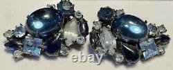 Robert Earrings Rare Vintage Blue Gripiox Glass Rhinestone Signed A15