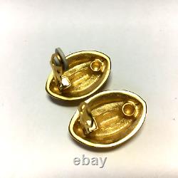 Runway Vintage GIVENCHY Signed CLIP EARRINGS Big Bold Gold Ribbed 1980's NN16u