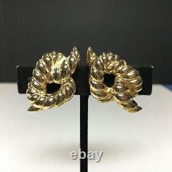 Runway Vintage GIVENCHY Signed CLIP EARRINGS Gold Rope Twisted KNOTS NN14k