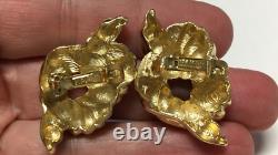 Runway Vintage GIVENCHY Signed CLIP EARRINGS Gold Rope Twisted KNOTS NN14k