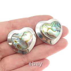 SAJEN 925 Sterling Silver Vintage Real Abalone Shell Heart Clip On Earrings