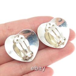 SAJEN 925 Sterling Silver Vintage Real Abalone Shell Heart Clip On Earrings