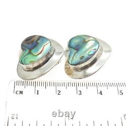 SAJEN 925 Sterling Silver Vintage Real Abalone Shell Heart Clip On Earrings